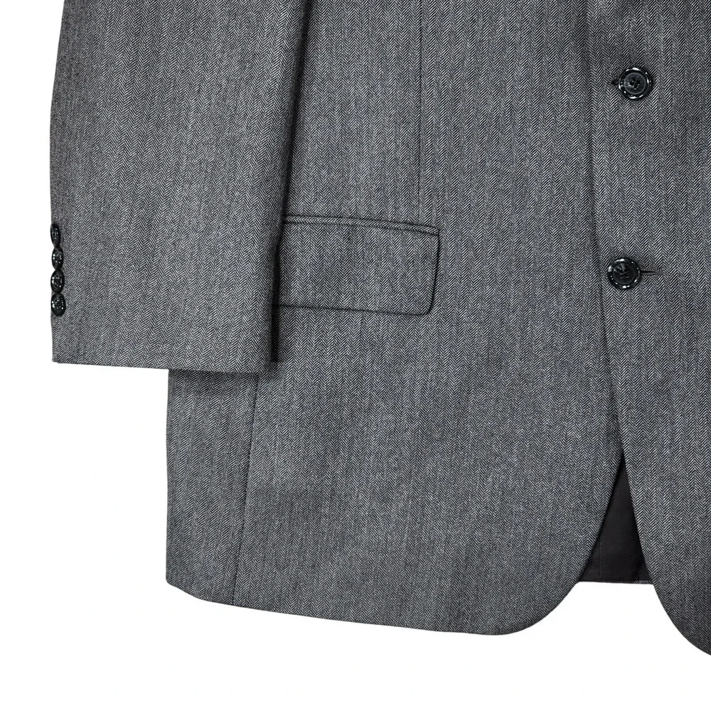 Vtg John W Nordstrom Cashmere Blazer 46R Men Herringbone Black Gray Italy Canada
